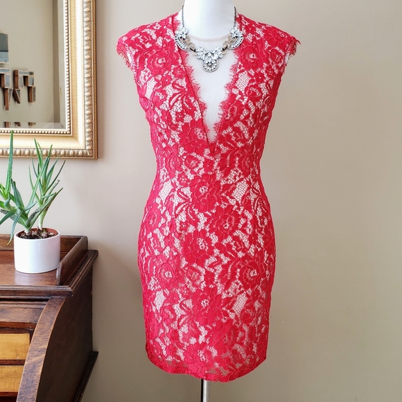 Aidan Mattox Dresses & Skirts - Aidan Mattox Red Lace Open Back Cocktail Dress 4